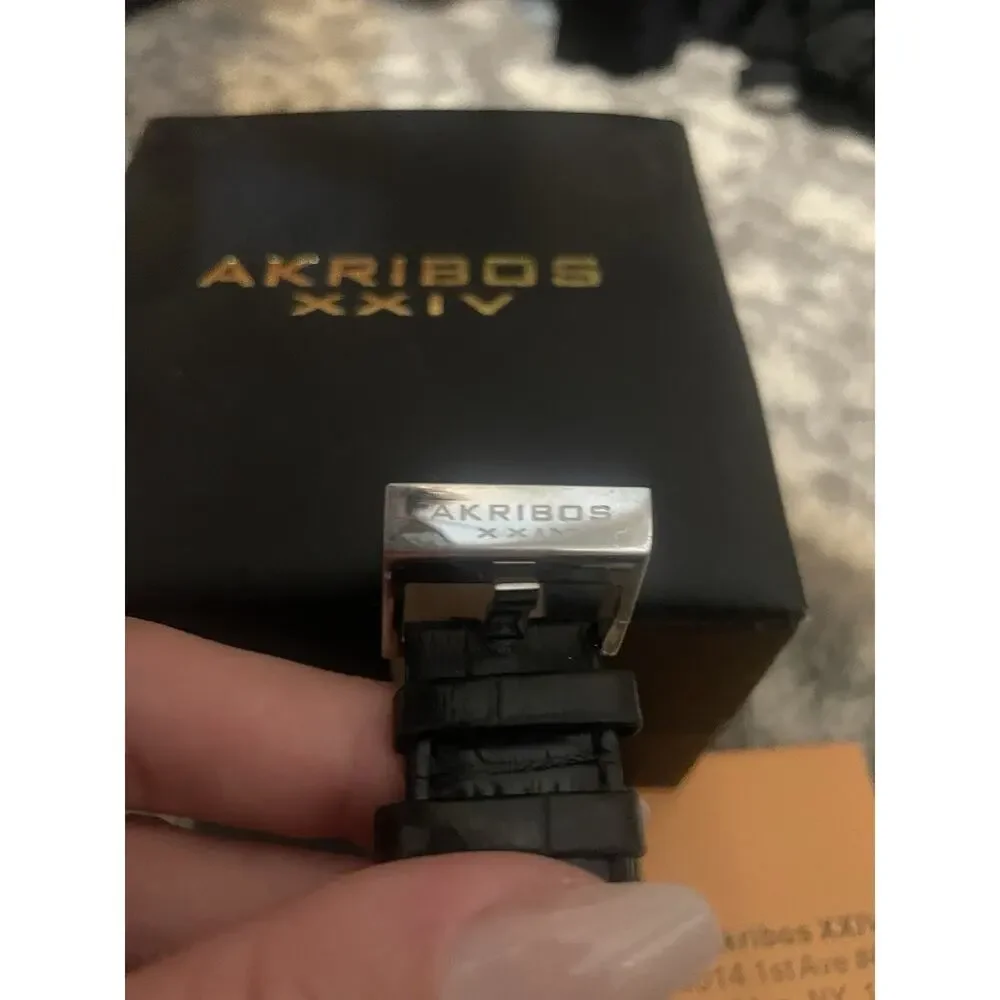 Akribos XXIV Men's‎ Black Leather Watch xxiv ak734